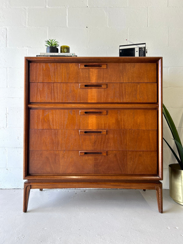 Mid Century Walnut Highboy Dresser by United Furniture