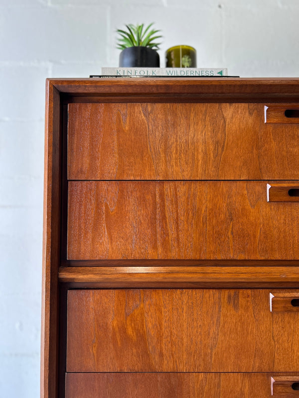 Mid Century Walnut Highboy Dresser by United Furniture