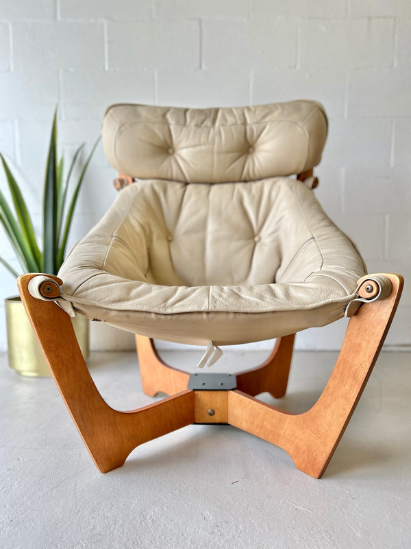 Vintage 'Luna' Leather Sling Lounge Chair