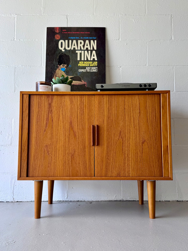 Danish modern teak tambour door cabinet