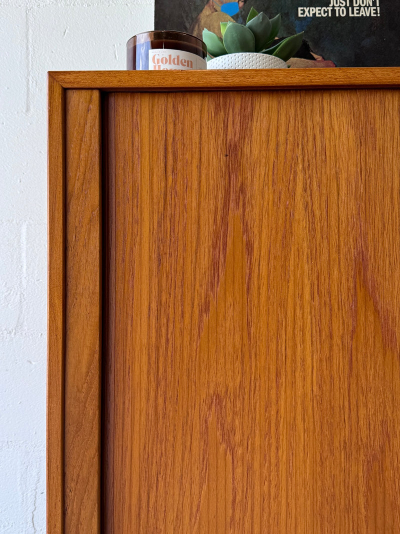 Danish modern teak tambour door cabinet