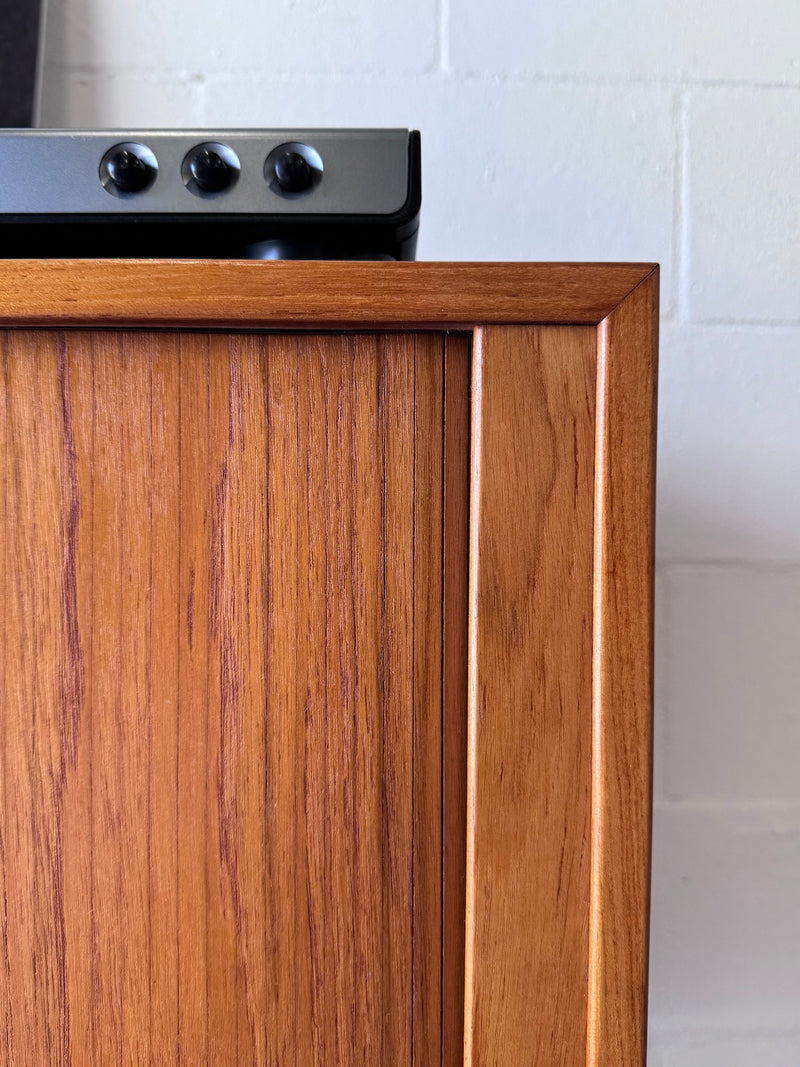 Danish modern teak tambour door cabinet