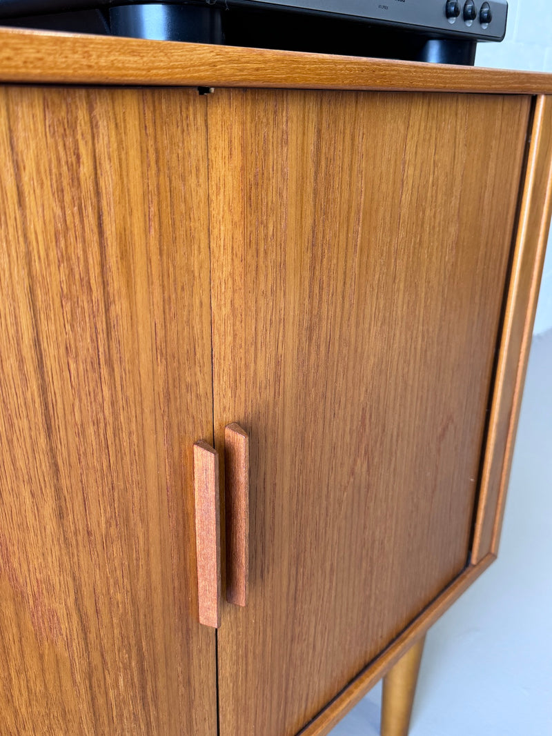 Danish modern teak tambour door cabinet