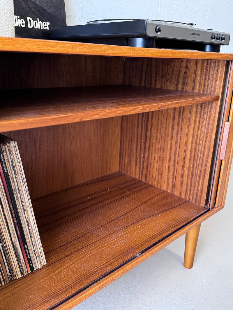 Danish modern teak tambour door cabinet