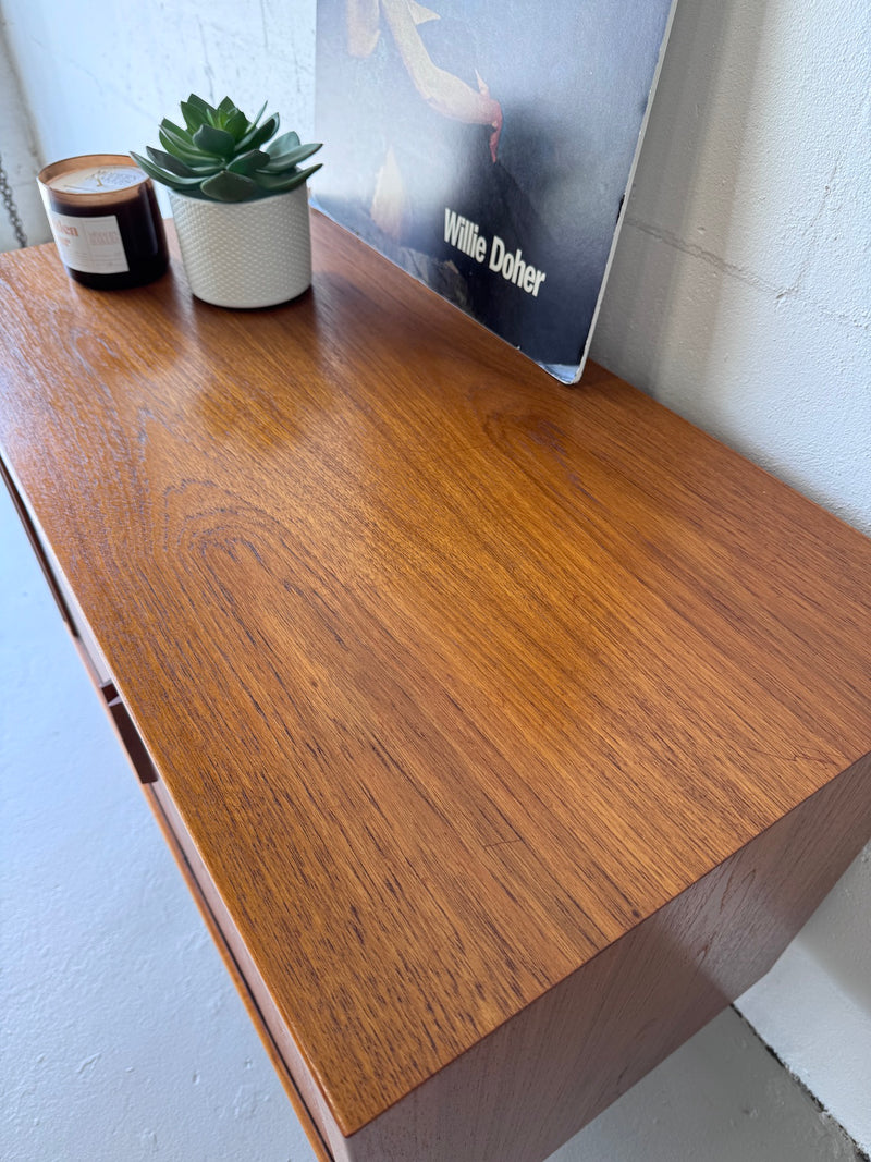 Danish modern teak tambour door cabinet