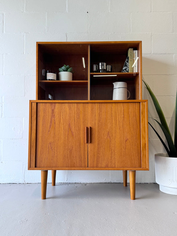 Danish modern teak petite hutch cabinet