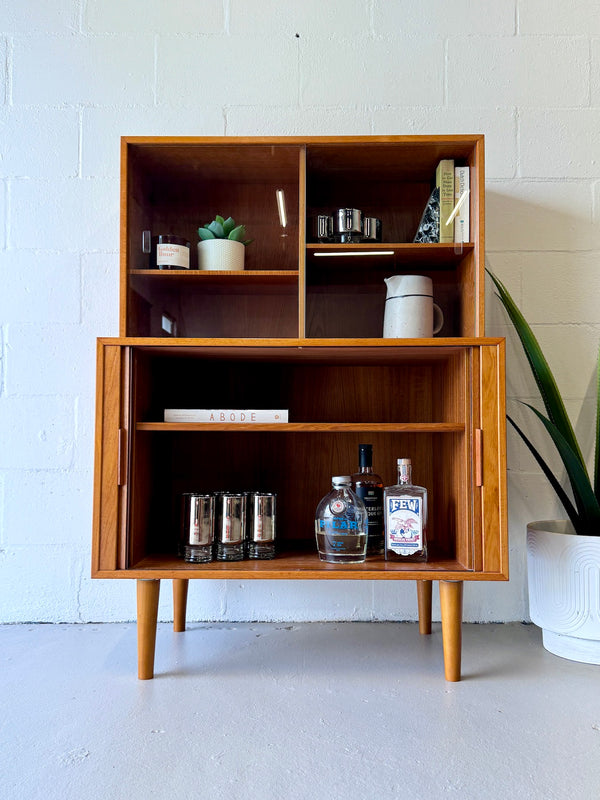 Danish modern teak petite hutch cabinet