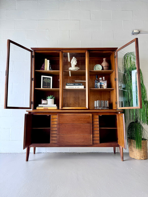 Mid century walnut display hutch