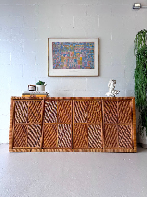 Vintage split reed rattan credenza