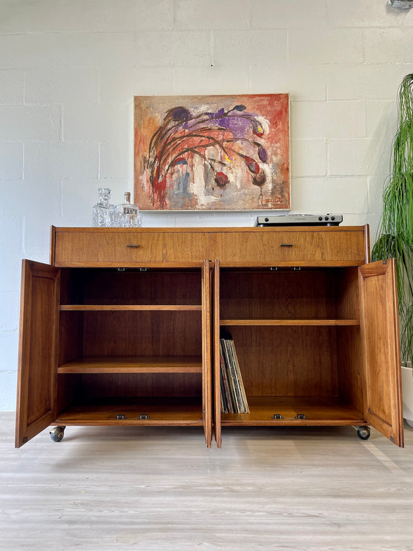 Vintage Cane Door Credenza/Bar Cabinet by Founders