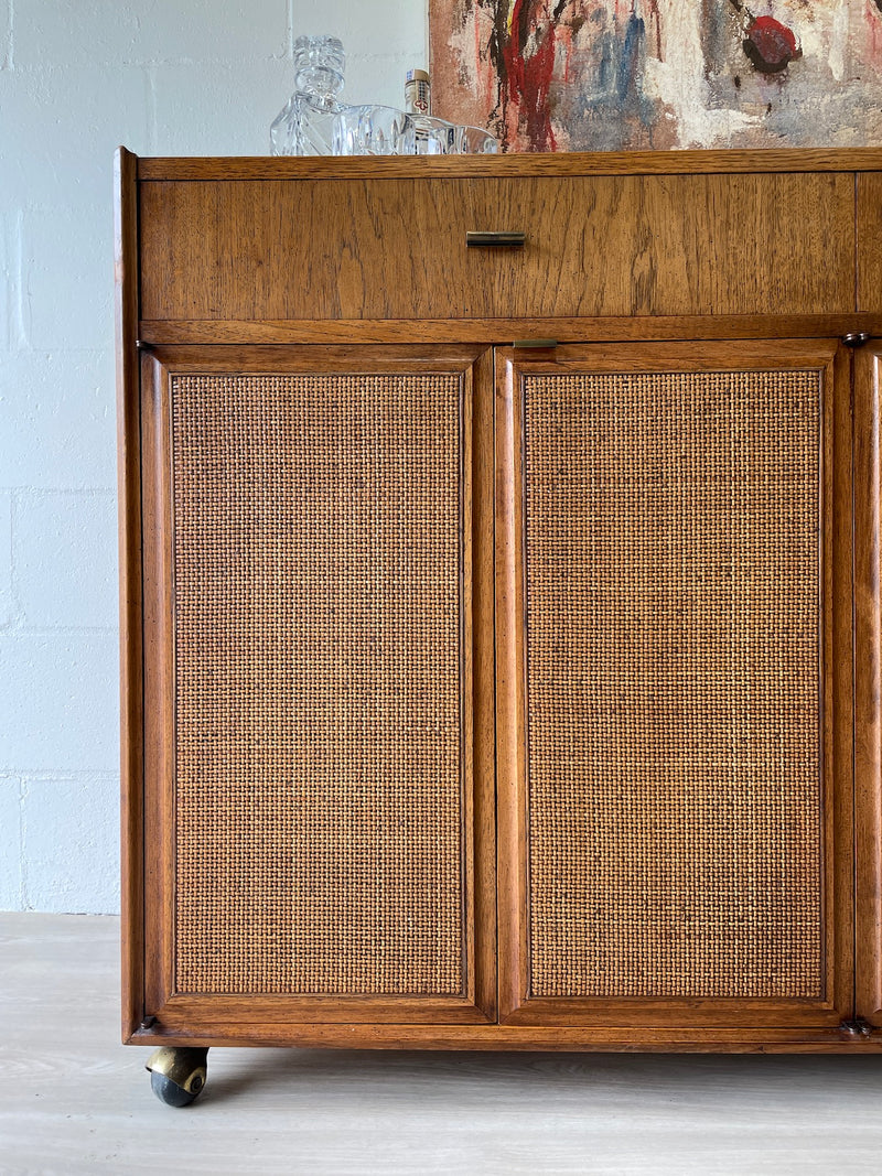 Vintage Cane Door Credenza/Bar Cabinet by Founders