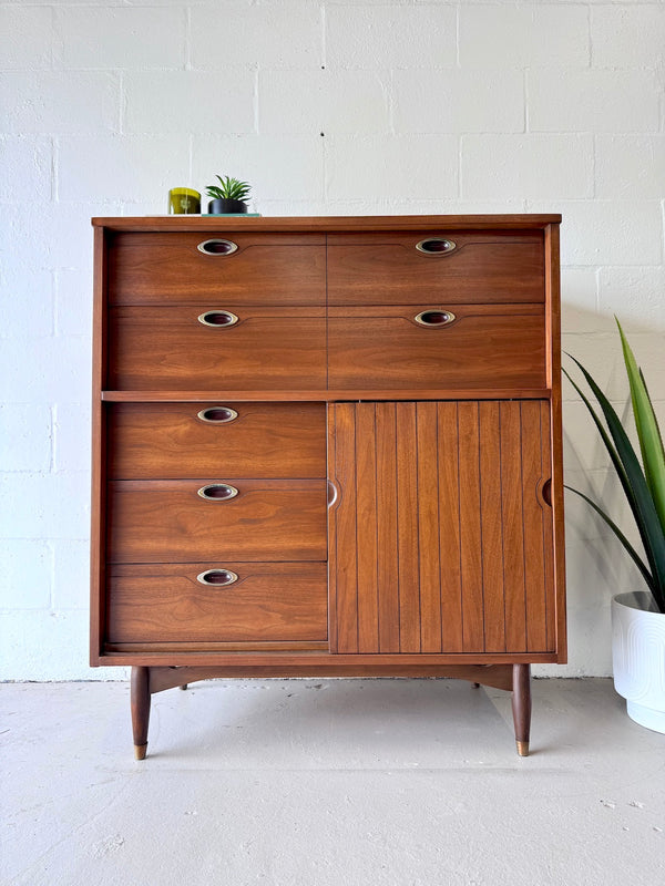 Mid century Hooker 'Mainline' walnut highboy dresser