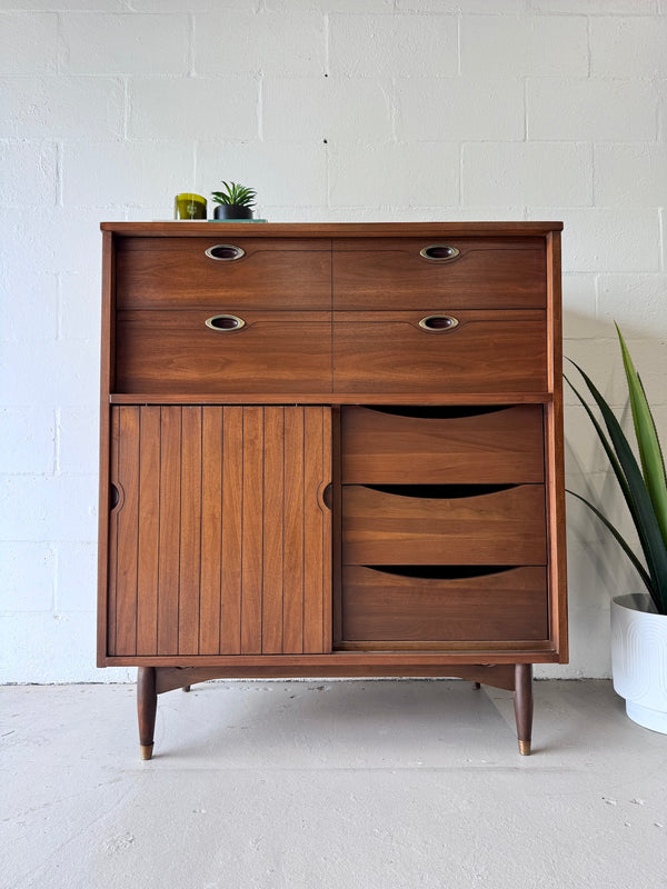 Mid century Hooker 'Mainline' walnut highboy dresser