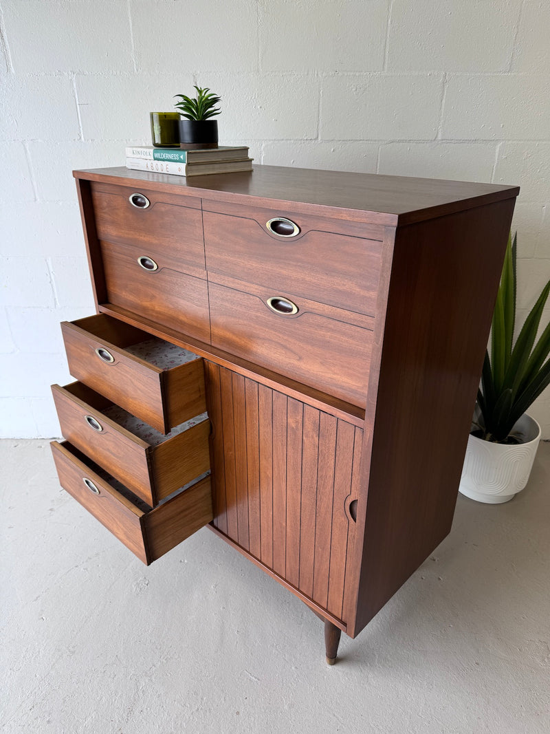 Mid century Hooker 'Mainline' walnut highboy dresser