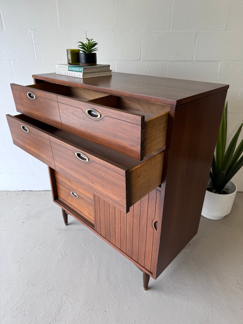 Mid century Hooker 'Mainline' walnut highboy dresser