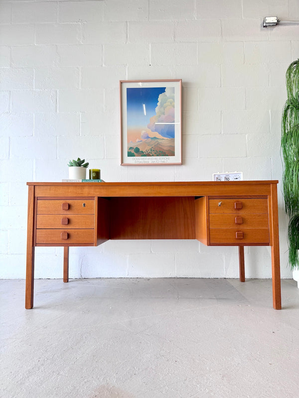 Mid century Danish modern teak executive desk by Domino Mobler