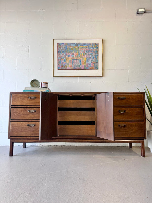 Mid century walnut triple dresser/credenza by Broyhill