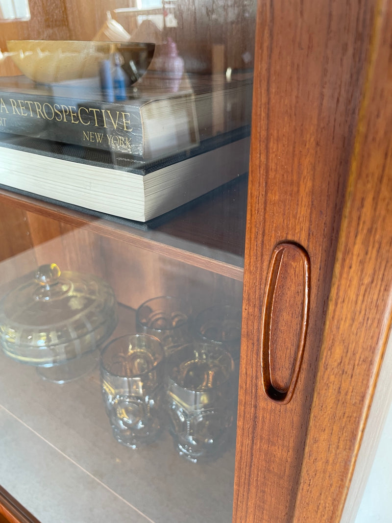 Danish Modern Teak Glass Door Display Hutch