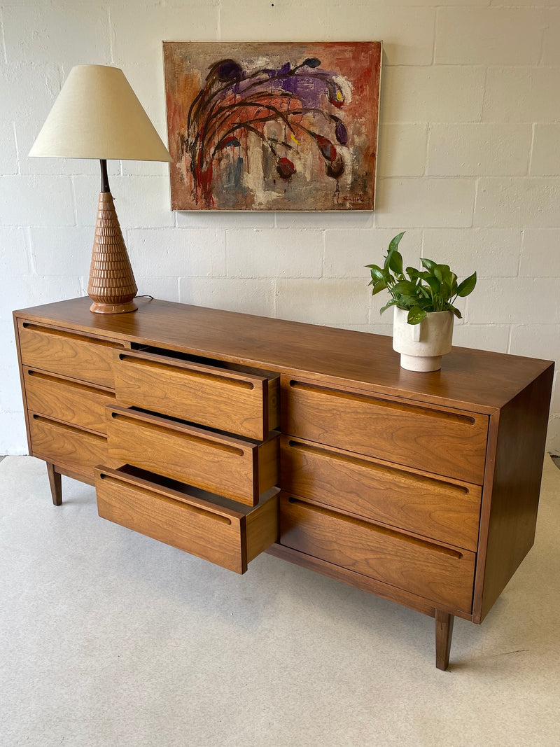 Mid Century Walnut Triple Dresser by American of Martinsville
