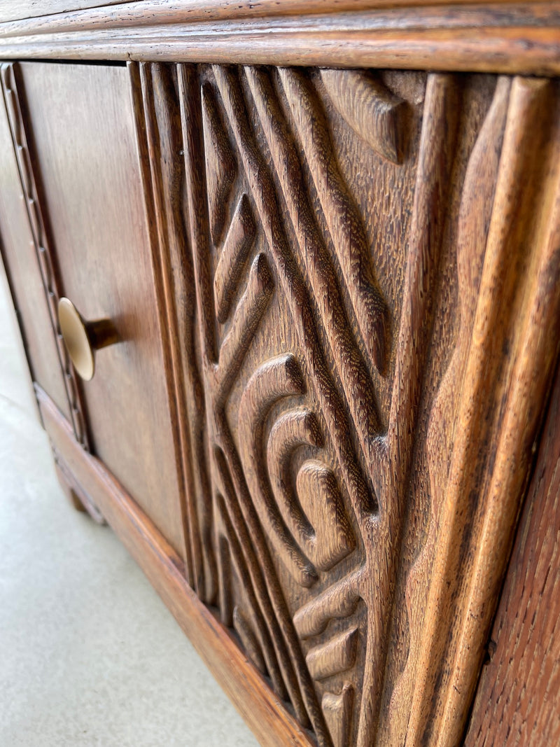 Vintage Art Deco Carved Wood Display Hutch