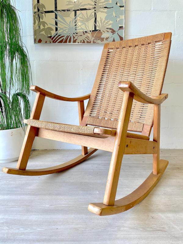 Mid Century Hans Wegner Style Rope Rocking Chair