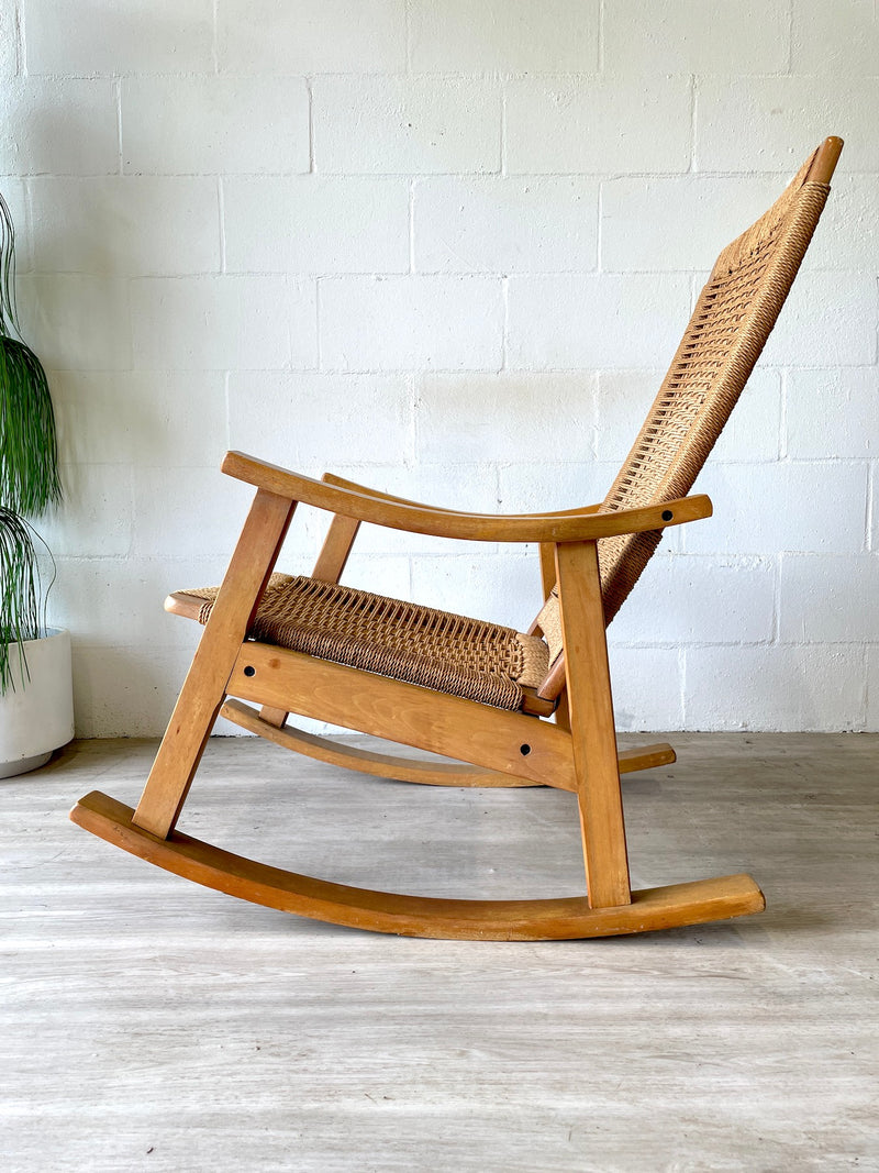 Mid Century Hans Wegner Style Rope Rocking Chair