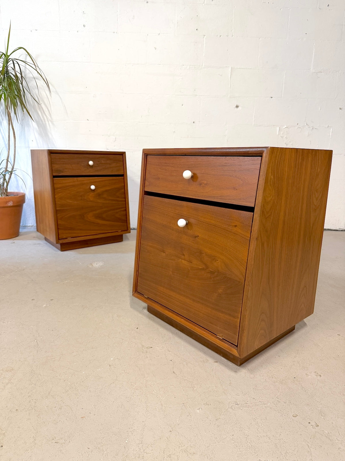 Mid Century Drexel Declaration Walnut Nightstands (Pair