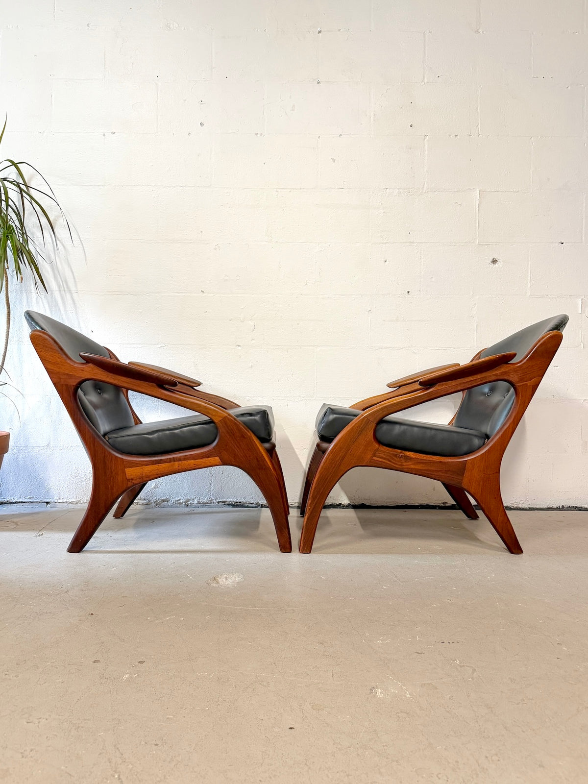 Mid Century Adrian Pearsall 2249-C Walnut Lounge Chairs - Pair
