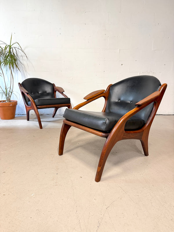 Mid Century Adrian Pearsall 2249-C Walnut Lounge Chairs - Pair
