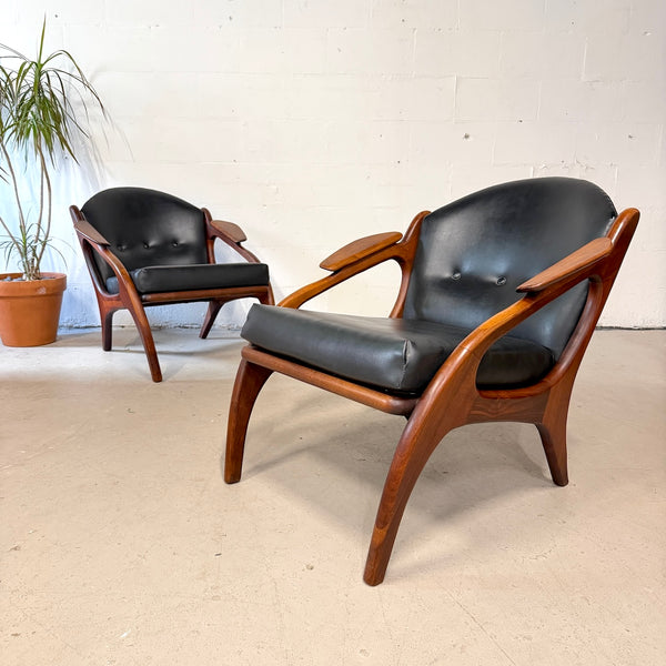Mid Century Adrian Pearsall 2249-C Walnut Lounge Chairs - Pair