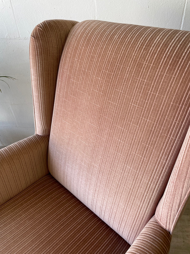 Vintage Pink Velour Wingback Chair