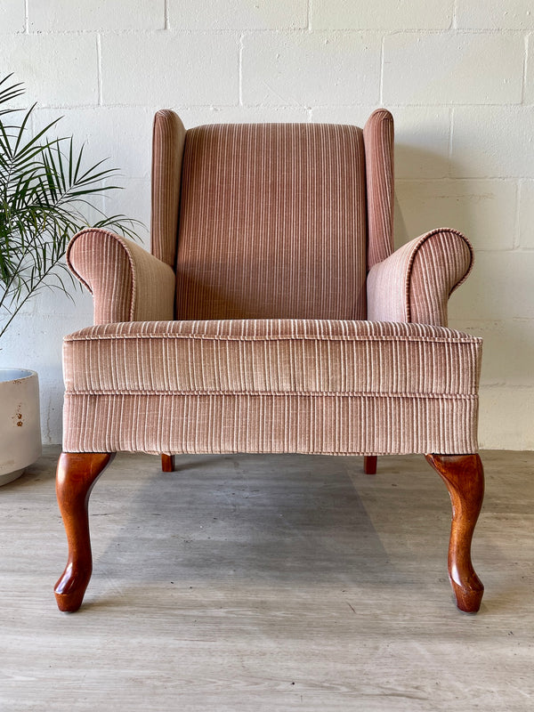 Vintage Pink Velour Wingback Chair