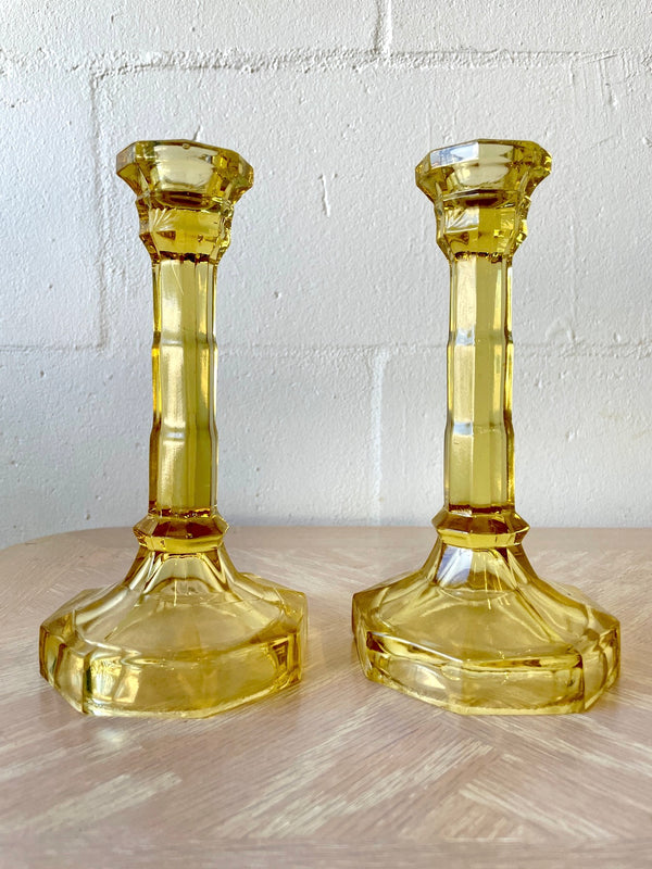 Vintage Etched Glass Candelholders (a pair)
