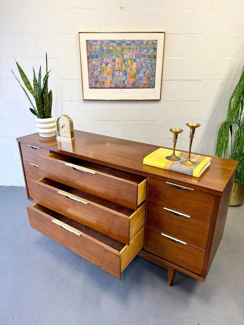 Mid Century Walnut Triple Dresser by Kent Coffey