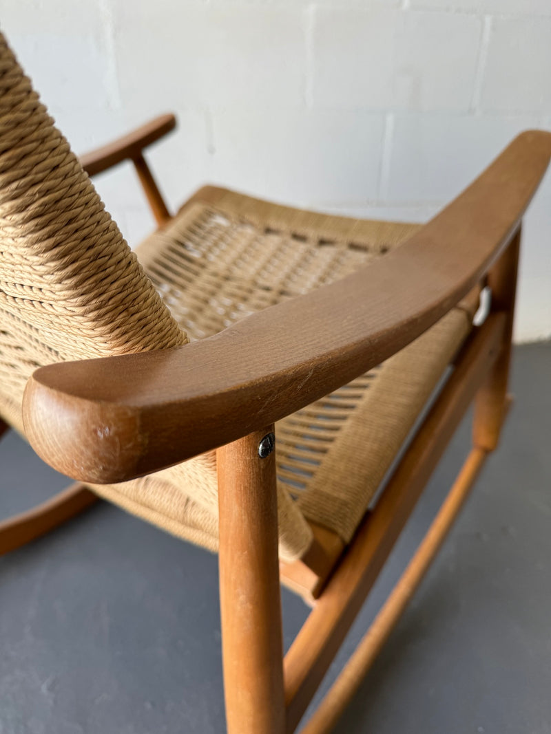 Vintage Wood and Rope Rocking Chair