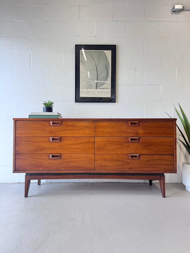 Mid Century Walnut Lowboy Dresser by United