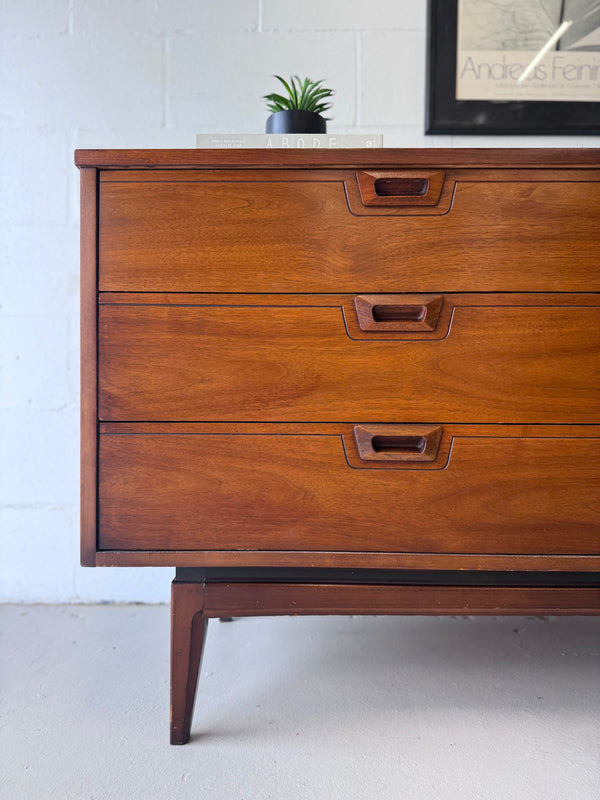 Mid Century Walnut Lowboy Dresser by United