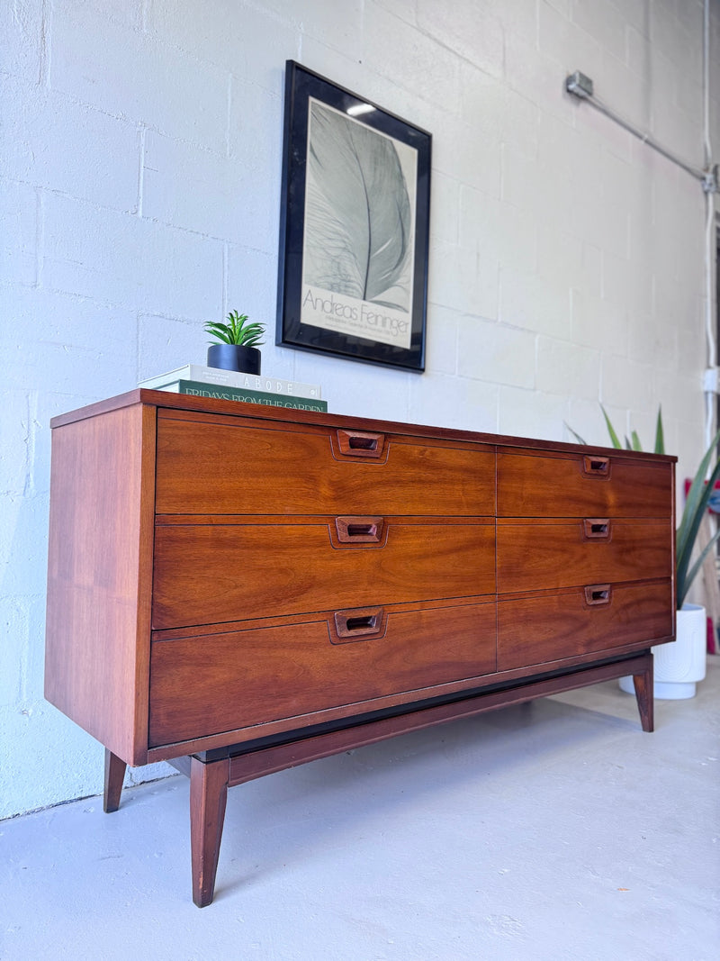 Mid Century Walnut Lowboy Dresser by United