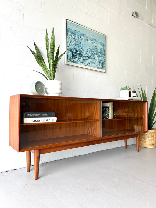 Danish modern teak glass door storage cabinet