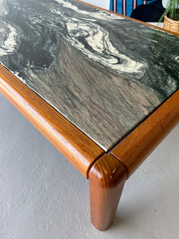 Danish modern teak marble top coffee table