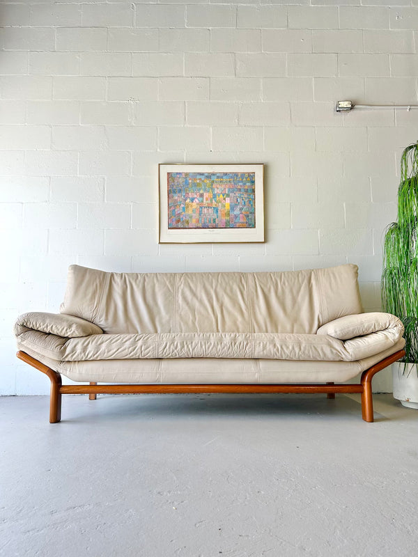 Danish modern teak and leather gondola sofa