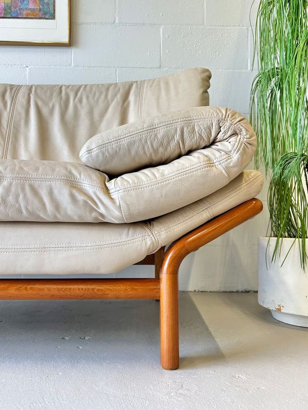 Danish modern teak and leather gondola sofa