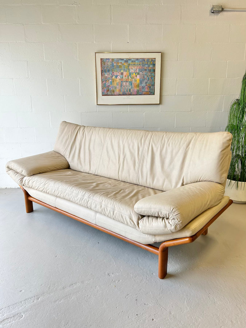 Danish modern teak and leather gondola sofa