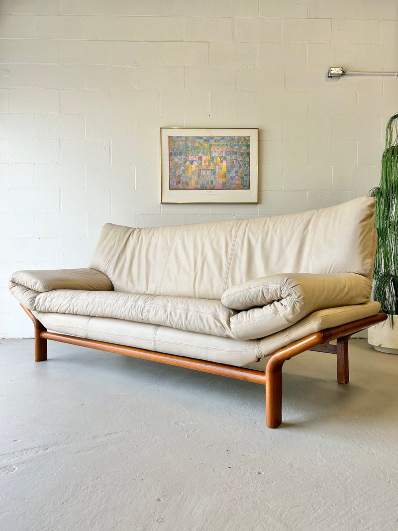 Danish modern teak and leather gondola sofa