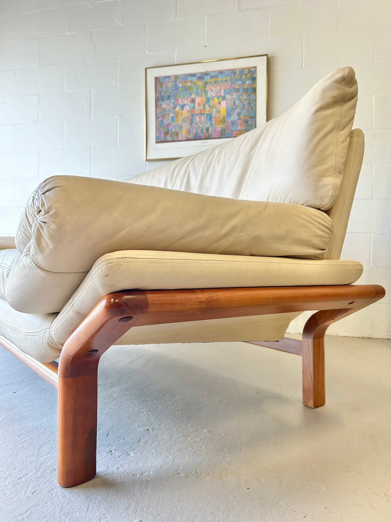 Danish modern teak and leather gondola sofa