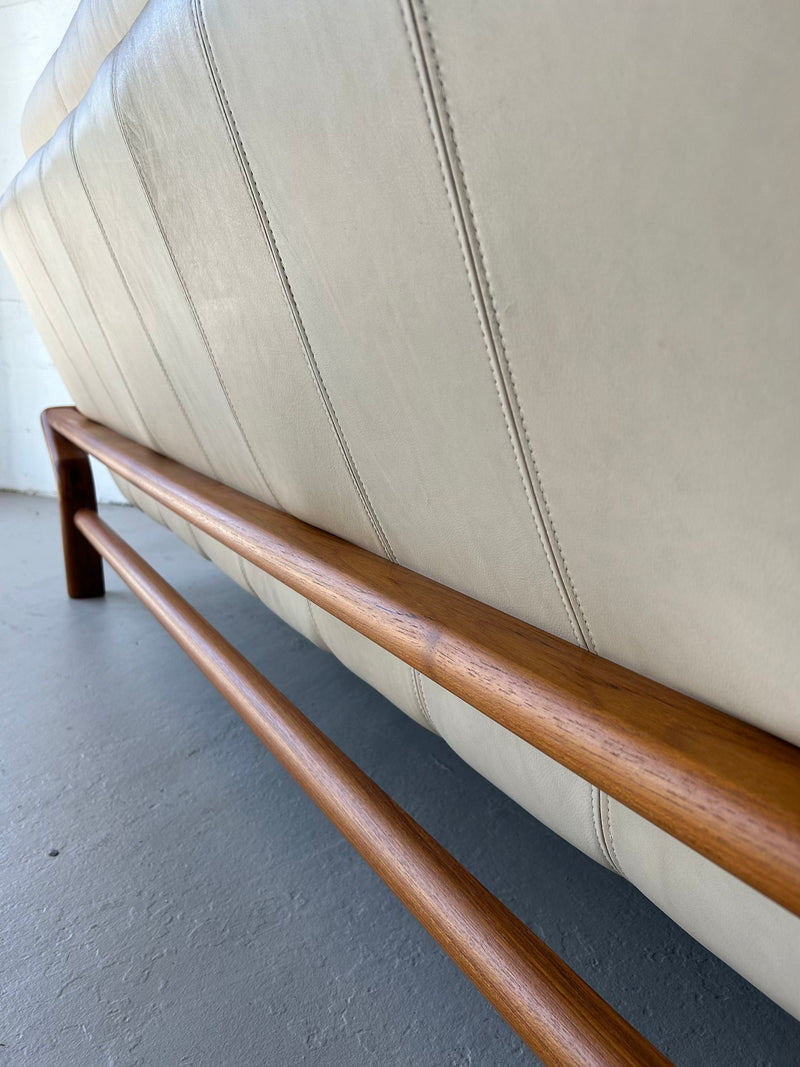 Danish modern teak and leather gondola sofa