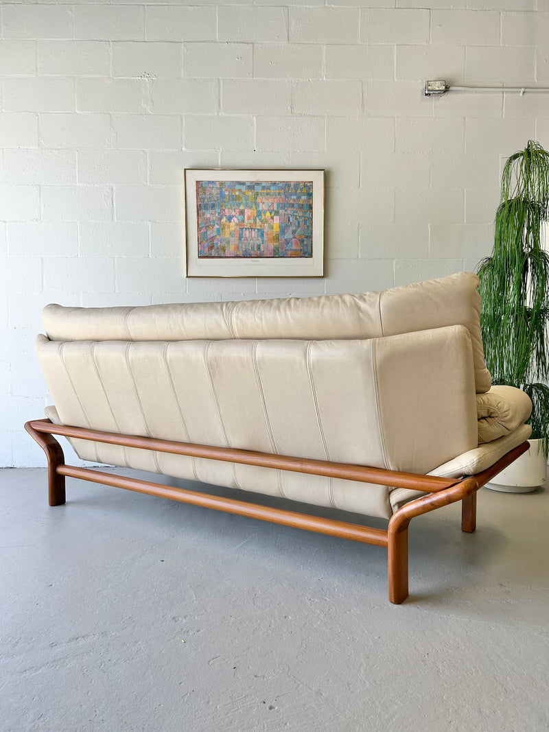 Danish modern teak and leather gondola sofa