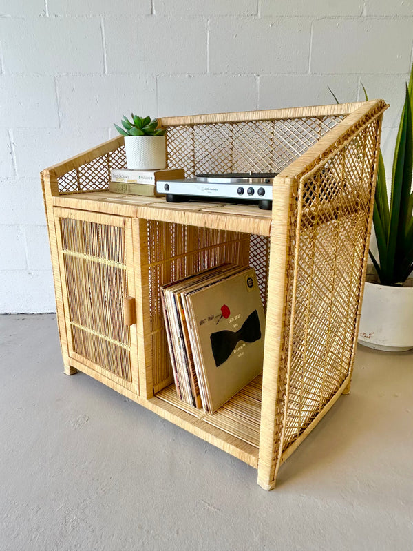 Vintage wicker storage cabinet