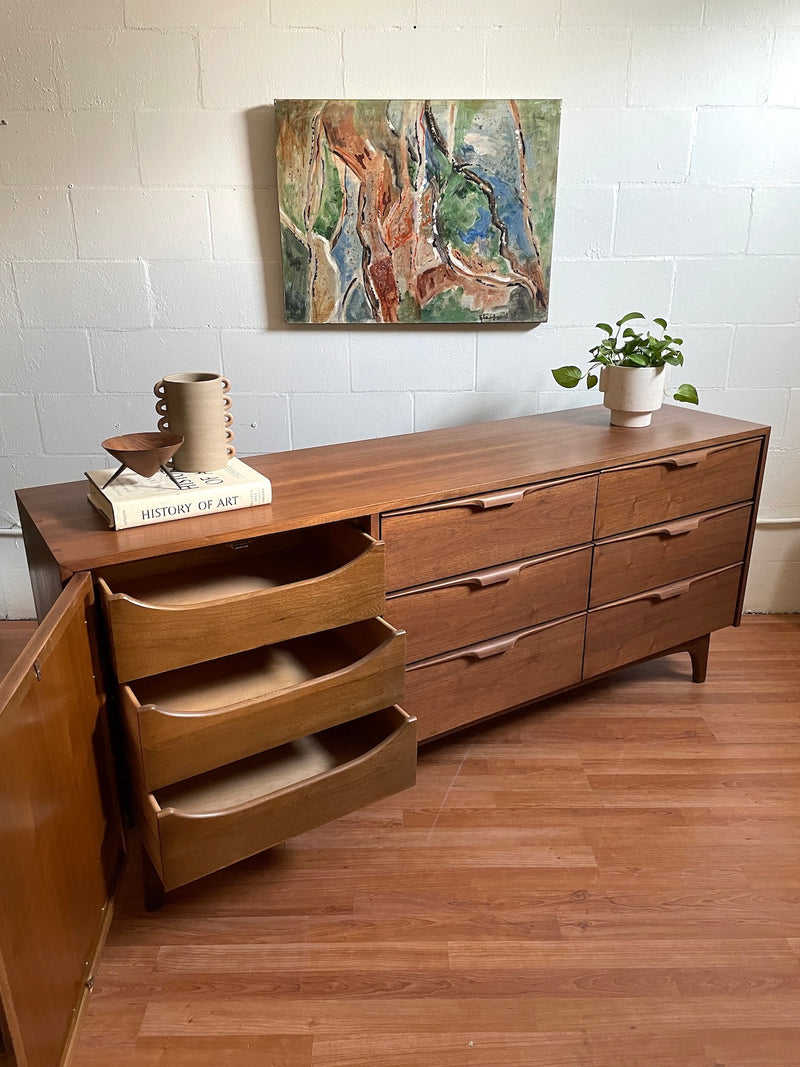 mid century modern dresser cheap Mid-Century Modern Caramel 6-Drawer 58.5 in. Dresser with Curved Detailing