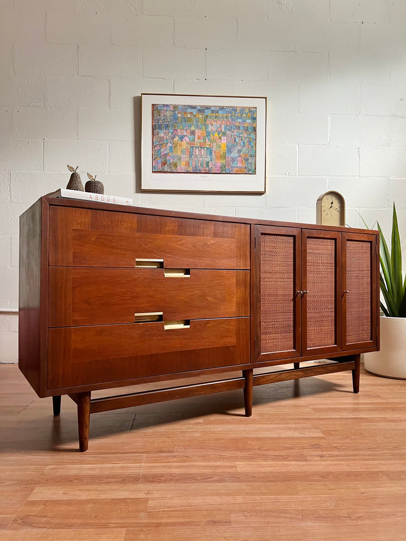 Walnut and Cane Dresser/Console by American of Martinsville